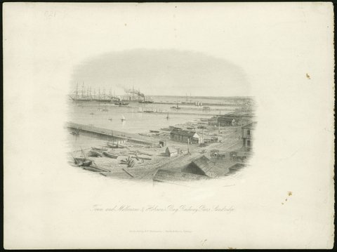 Town, and Melbourne & Hobson's Bay Railway Piers, Sandridge, c. 1862