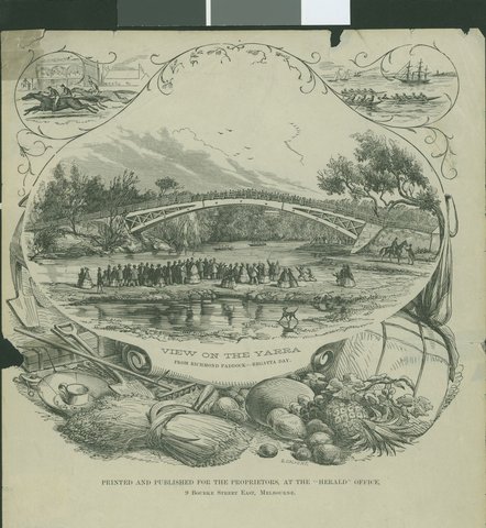 VIEW ON THE YARRA. From Richmond Paddock-Regatta Day, 1860