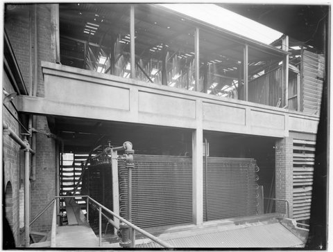 Carlton Brewery. Cooling and spraying tower from [the] ramp, 1938