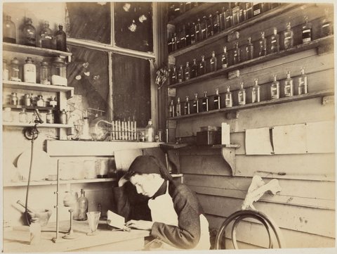 Interior of chemistry laboratory at Fairlie House, Anderson Street, South Yarra, 1882