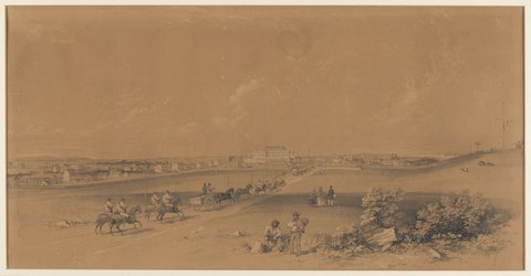 Melbourne from the North near the road to Mount Alexander, 1855