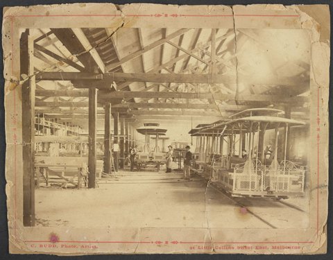 Melbourne Tramway & Omnibus Company workshop at North Fitzroy, c. 1889