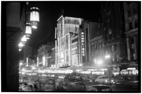 Melbourne streets illuminated for the 1954 Royal Visit