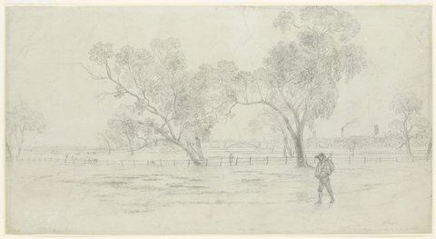 Melbourne, from the South East, looking to Princes' Bridge and West Melbourne, 1855