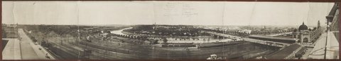 Panorama of Flinders Street Railway yards and surrounds, 1917?
