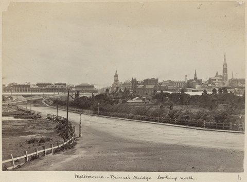 Melbourne - Prince Bridge looking north, 1880–1900