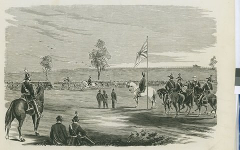Volunteer review, Melbourne Racecourse, Easter Monday, 1862