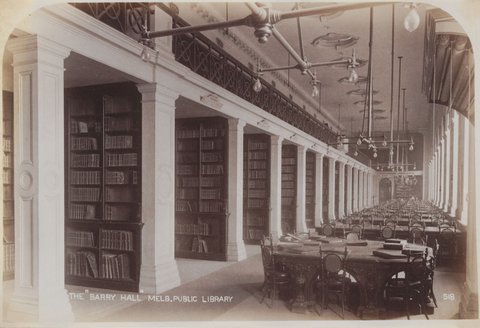 The "Barry Hall" Melb. [i.e. Melbourne] Public Library [interior], 1892–1900
