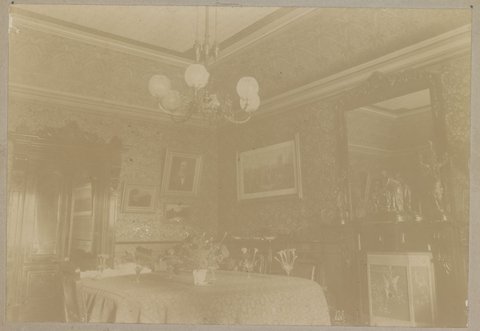 Dining room at "Pen-y-bryn", the home of Lloyd Tayler, Brighton, 1880–90
