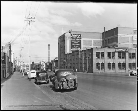 Swanston Street, Carlton, looking south towards Melbourne, 1945