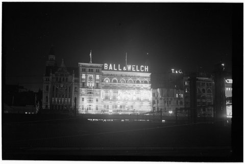 Melbourne streets illuminated for the 1954 Royal Visit