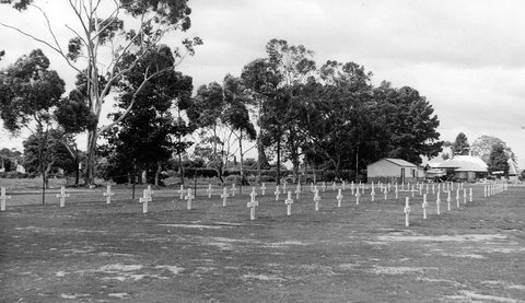 Military graves section of Springvale Cemetery, Melbourne, Victoria during and after World War II, 1943–48