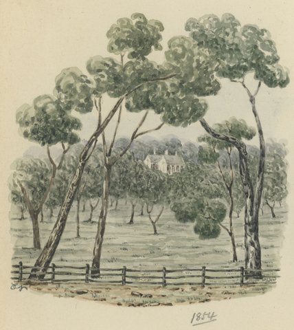 Fitzroy Gardens with James Sinclair's house in the distance ; James Sinclair's house in the Fitzroy Gardens ; St. Peter's Church, Eastern Hill, 1854