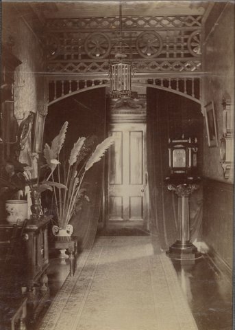 [The entrance hall, "Pen-y-bryn", the home of Lloyd Tayler, Brighton, 1880–90