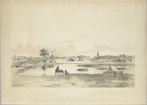 Prince's Bridge (from south side of Yarra), Melbourne, 1853