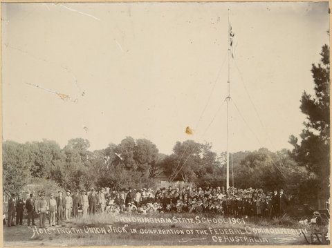 Sandringham State School, 1901, Hoisting the Union Jack in commeration of the Federal Commonwealth of Australia