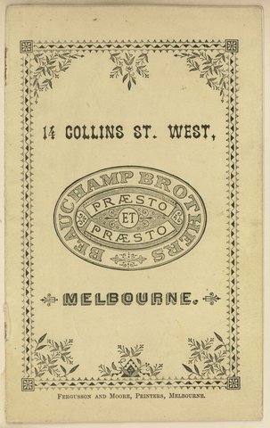 Beauchamp Brothers, 14 Collins St. West, Melbourne, 1851–85