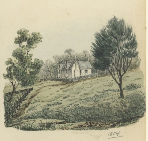 Fitzroy Gardens with James Sinclair's house in the distance ; James Sinclair's house in the Fitzroy Gardens ; St. Peter's Church, Eastern Hill, 1854