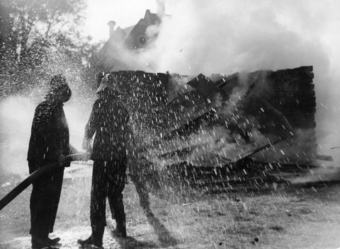 A.R.P. [i.e. Air Raid Precautions] Fire Fighters at Malvern Cricket Ground, c. 1941