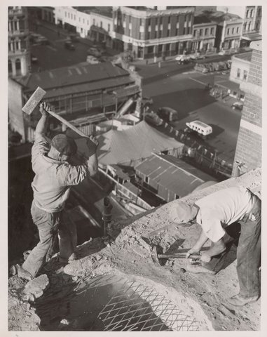Demolition of one of the Old Melbourne Hospital wings to make way for the new building, 1953