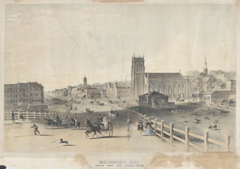 Melbourne, 1862, looking north from Princes Bridge