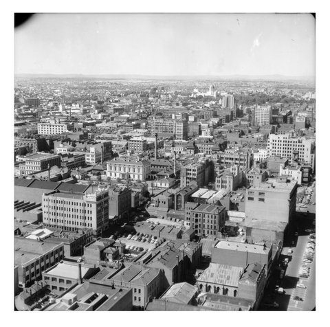 Little Lonsdale Street looking north east from King Street, 1938