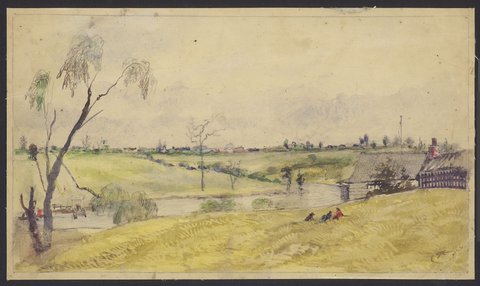 River Yarra and Brander's ferry from Botanical reserve c 1850 [probably later, between 1868 and 1878], 1868–78