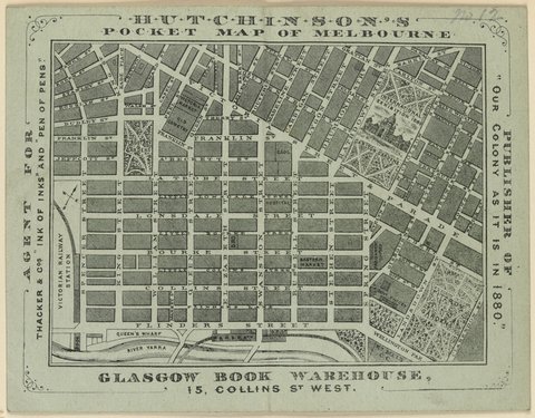 Hutchinson's exhibition pocket map of Melbourne 1880, 1879–80