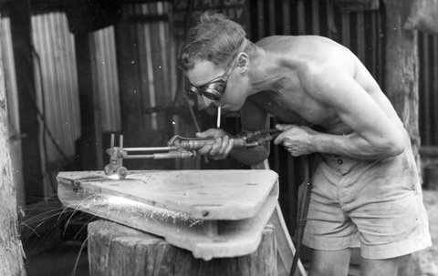 A.C.1. R.C. MONSON of Melbourne (Vic.) Oxy Welder at a Mobile Works Squadron in Northern Australia, c. 1943
