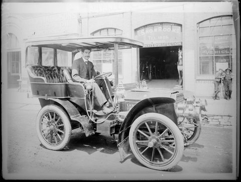 1903 Germain car outside the Coffey Brothers showroom in Bourke Street, Melbourne