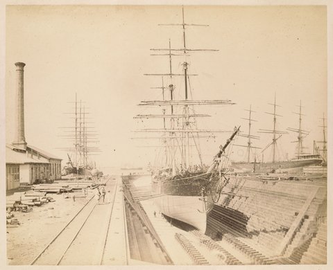 The ship 'Salamis' in Alfred Graving Dock, Williamstown, 1875–90