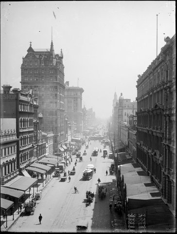 [Elevated view of Elizabeth Street, Melbourne, looking north?], 1893–1914