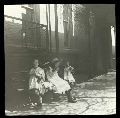 Vincent, Gertrude and Gerard on veranda [Mint building, Melbourne], 1904–15