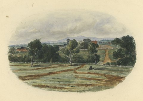 Looking over Fitzroy Gardens from 55 Spring Street in 1867 [Melbourne]
