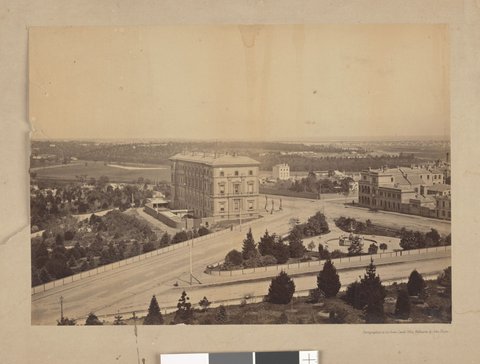 The Treasury building, looking south west to the top of Collins Street, c. 1869