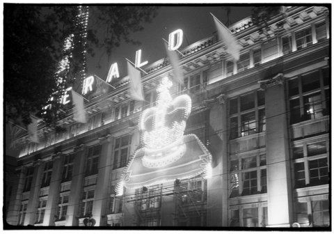 Melbourne streets illuminated for the 1954 Royal Visit
