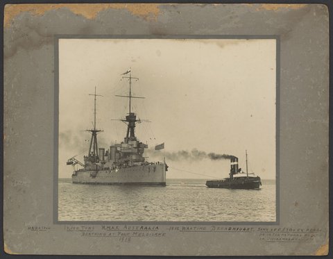 H.M.A.S. Australia berthing at Port Melbourne, 1918