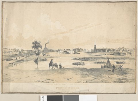 Prince's Bridge (from south side of Yarra), Melbourne, 1853