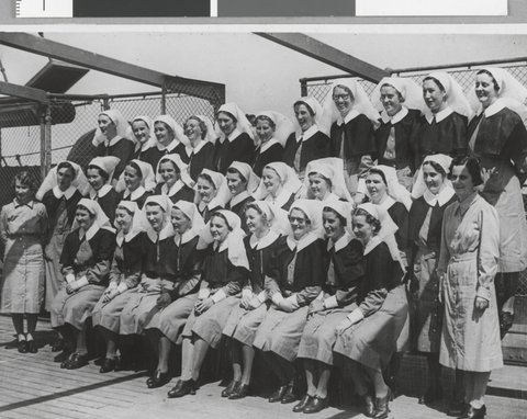 Nurses aboard their transport at Melbourne, 1940