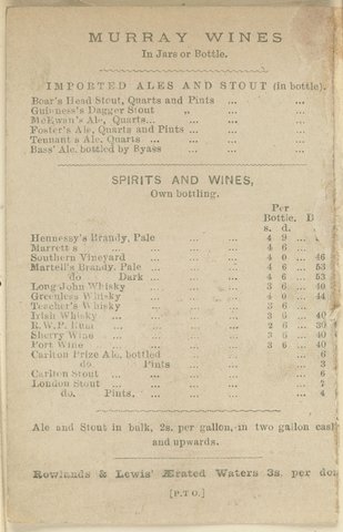 By appointment J. Wheeler, wine and spirit merchant, ale and porter bottler, 19 Latrobe Street East, spirits and wines imported in bottle, 1851–85