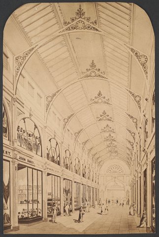 Interior perspective view of the Royal Arcade, Bourke Street Melbourne, 1869