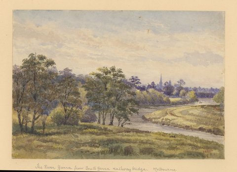 The River Yarra from South Yarra railway bridge. Melbourne, 1890–1914