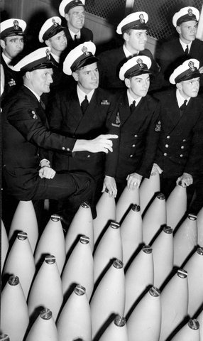 Petty Officers of R.A.N. being shown over Maribyrnong Armament Works as part of a special course they are undergoing, c. 1948