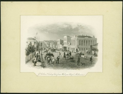 Gt. [i.e. Great] Collins St. looking East from Wesleyan Chapel, Melbourne, 1857