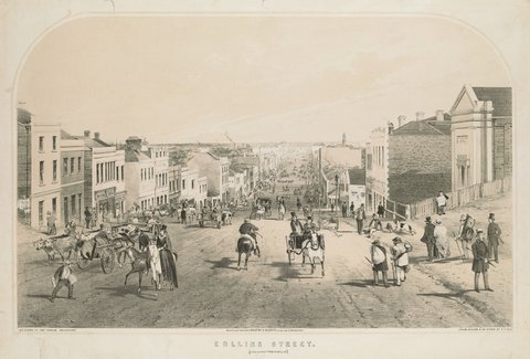 Collins Street (Looking West from Russell St.), 1853