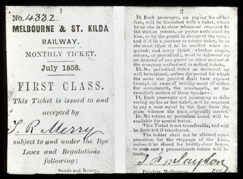 [Melbourne & St. Kilda Railway Monthly Ticket], 1920–50