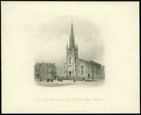Revd. Irving Hetherington's Scotch Church and Manse, Melbourne, c. 1862