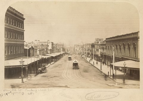 Bourke St, looking west from Spring St, 1888–90