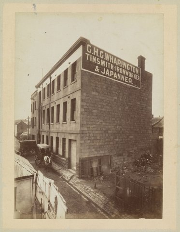 Exterior views of G.H.G. Wharington Tinsmith and Japanning Works Lonsdale Street Melbourne, 1889–1907