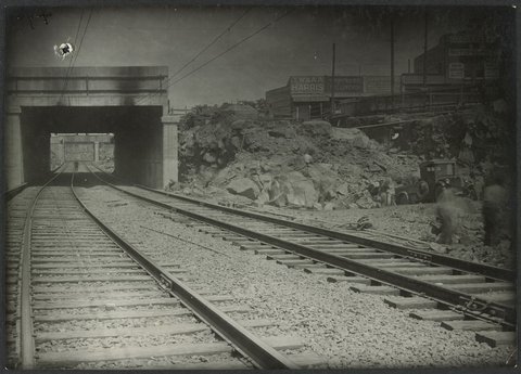 South Kensington to West Footscray, excavation for goods line at Nicholson Street, 1927